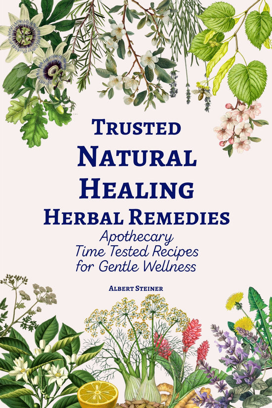 Cover of Trusted Natural Healing Herbal Remedies featuring herbs and floral illustrations.
